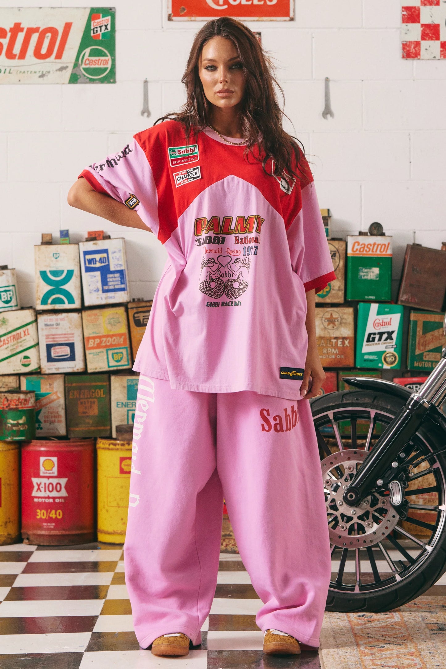 VERY OVERSIZE MERMAID RACING TEE (Pink/Red)