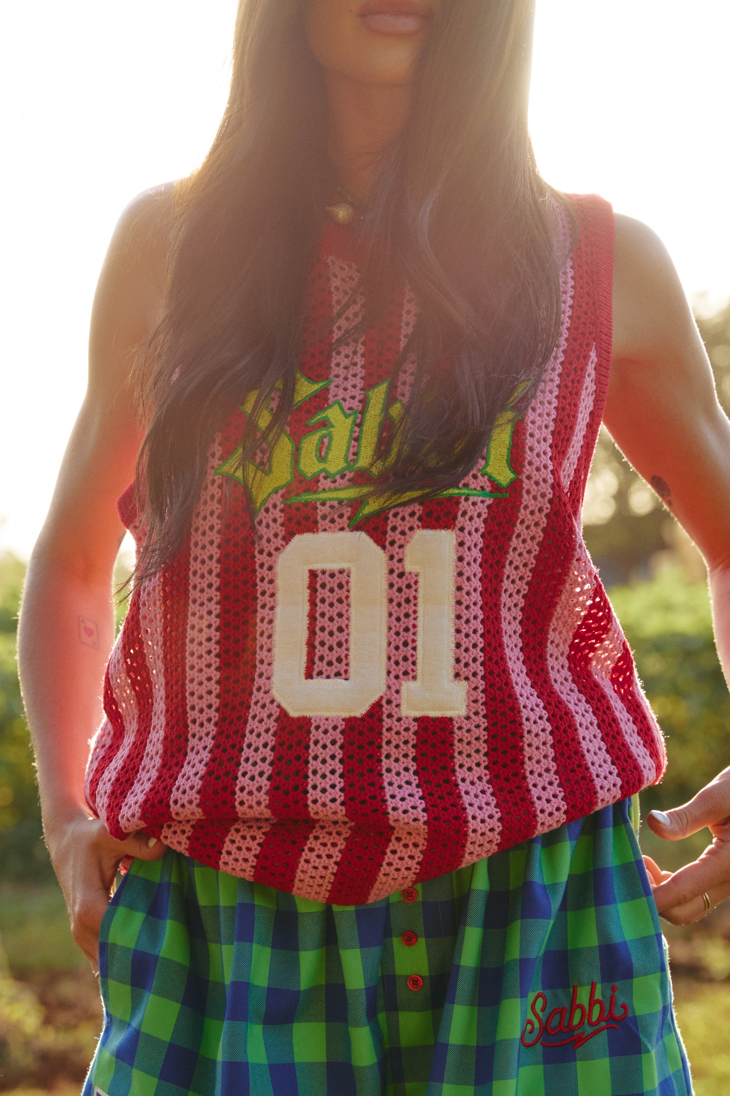 THE KNIT BBALL SINGLET (Red Stripe)