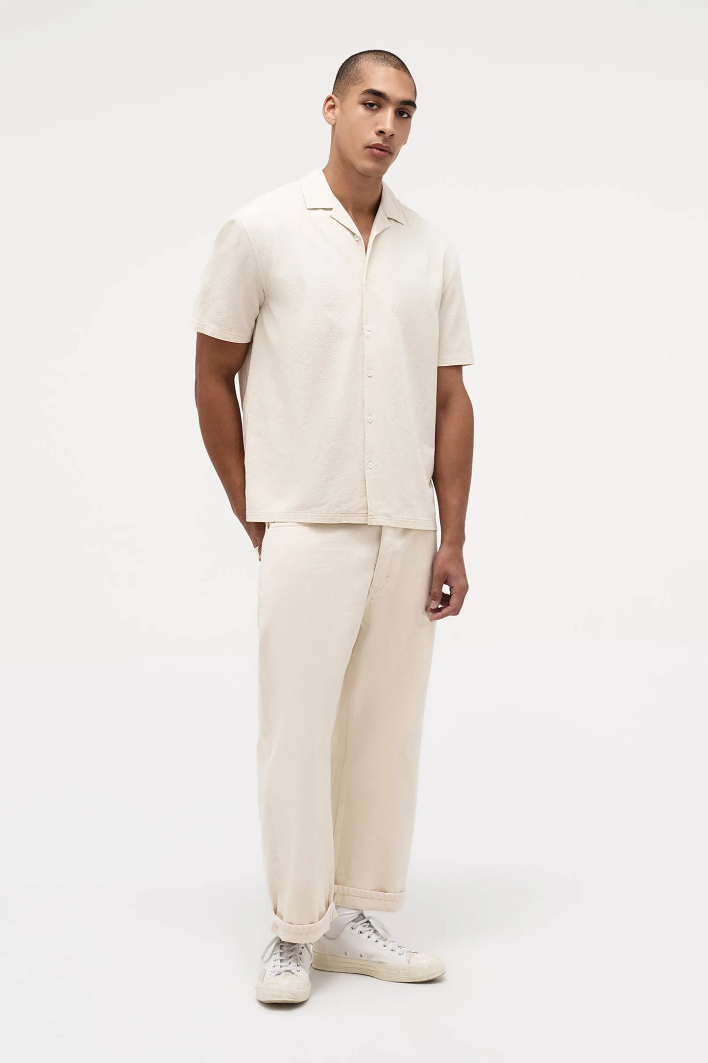 COTTON CREPE SS SHIRT (Ecru)