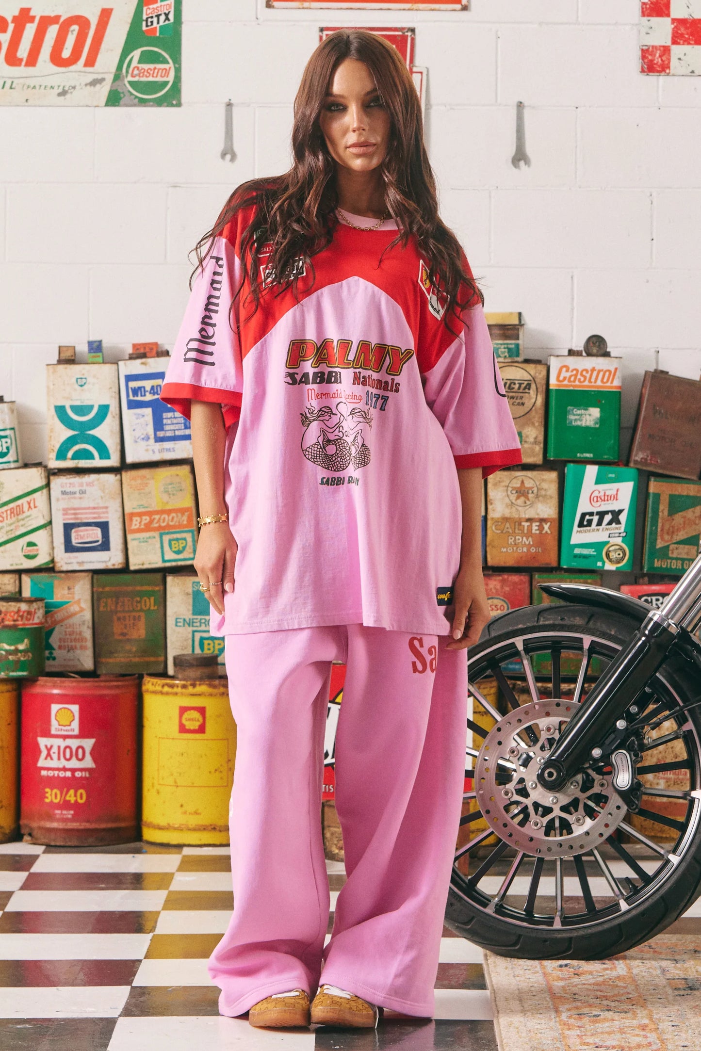 VERY OVERSIZE MERMAID RACING TEE (Pink/Red)