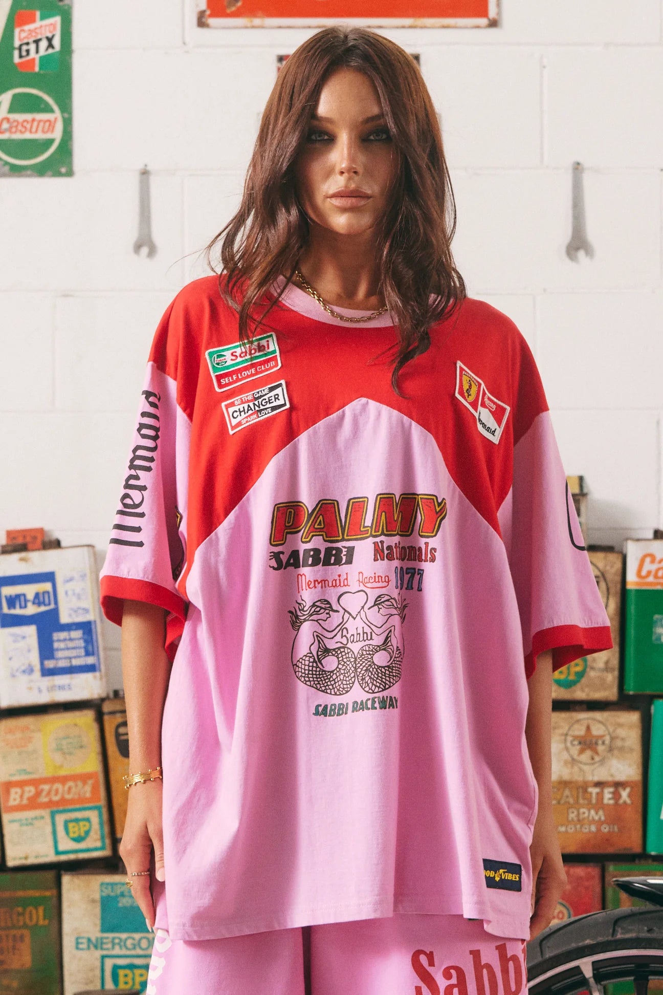 VERY OVERSIZE MERMAID RACING TEE (Pink/Red)