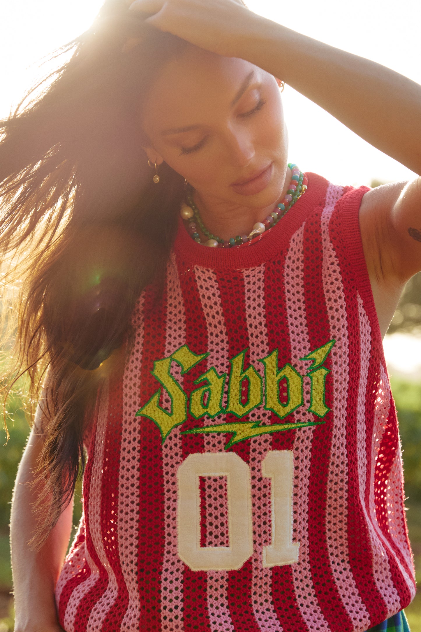 THE KNIT BBALL SINGLET (Red Stripe)