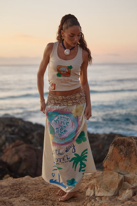 THE SEAS THE DAY MAXI SKIRT (Cream)