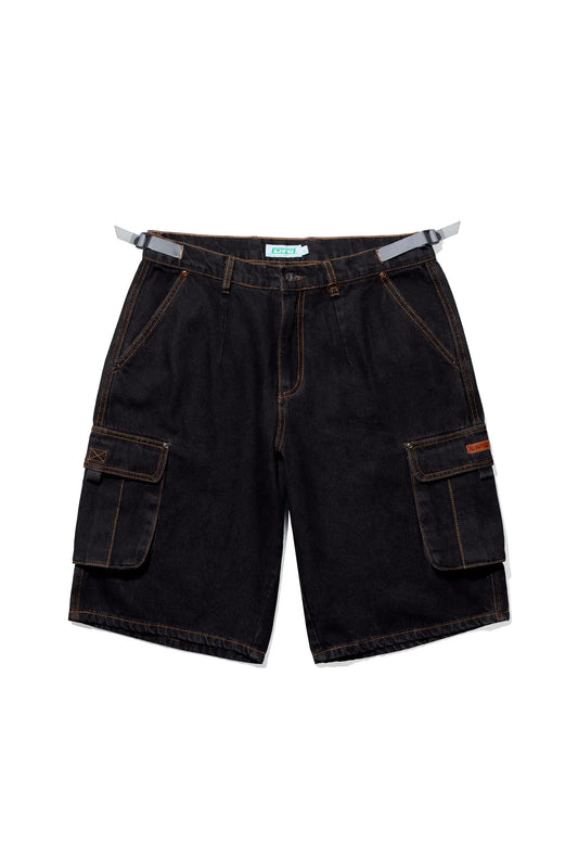 DENIM CARGO SHORTS (Black Overdye)