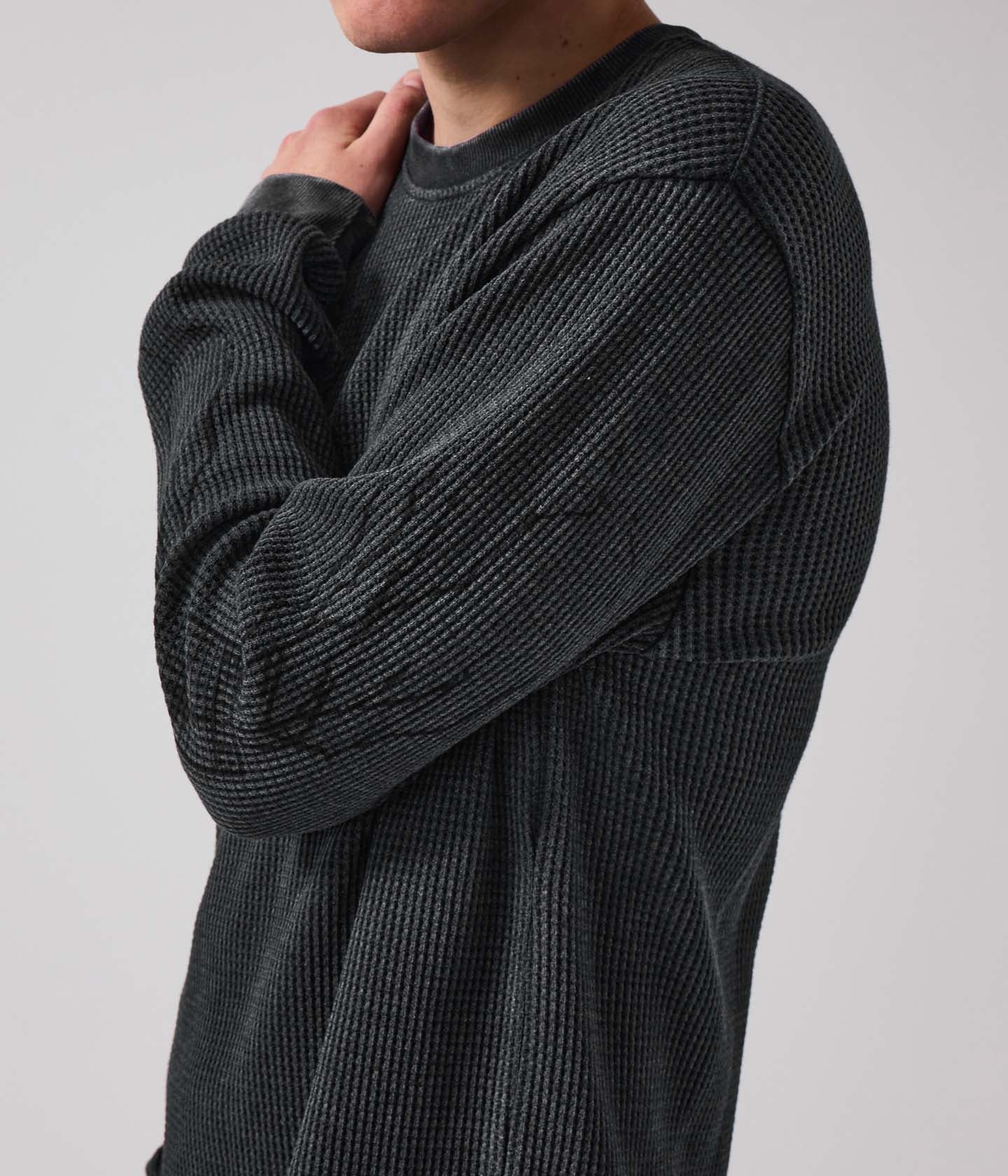 SCRAWL LS WAFFLE TEE (Wash Black)