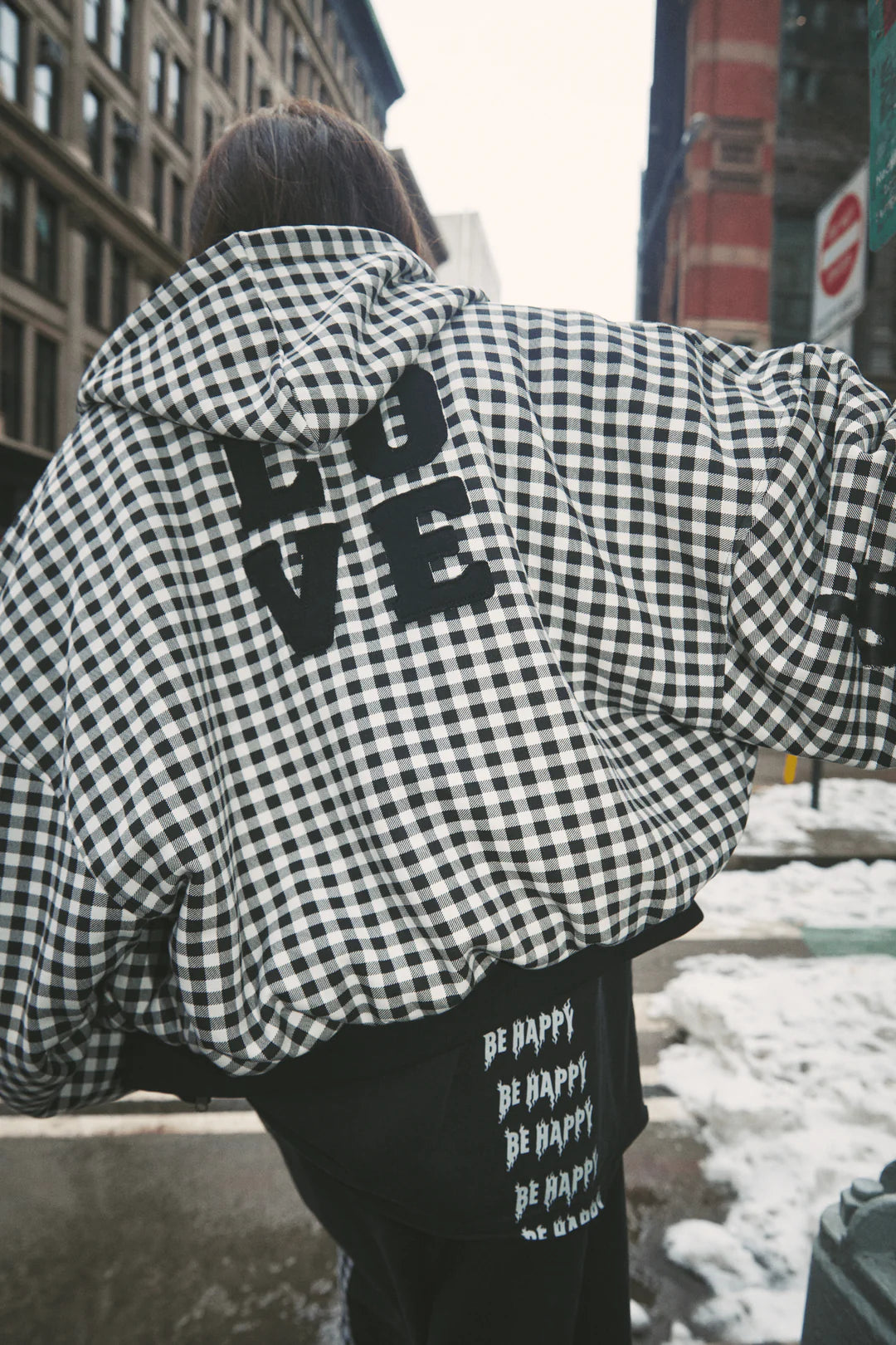 THE BE HAPPY PADDED BOMBER (Gingham)