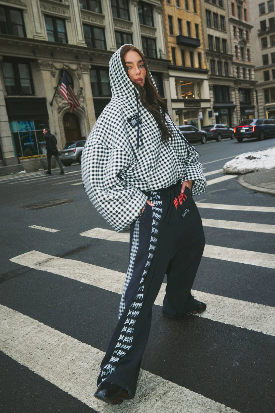 THE BE HAPPY PADDED BOMBER (Gingham)