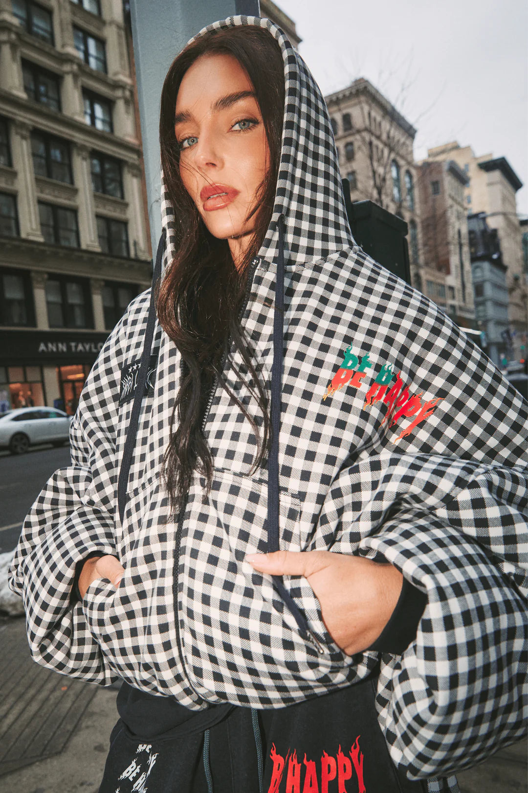 THE BE HAPPY PADDED BOMBER (Gingham)