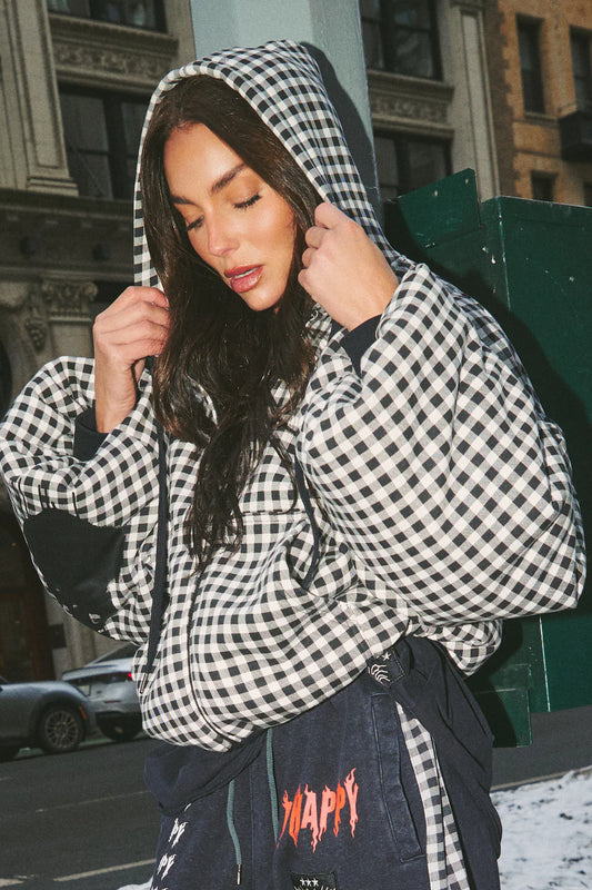 THE BE HAPPY PADDED BOMBER (Gingham)