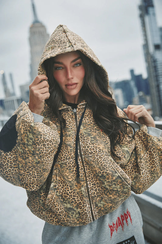 THE BE HAPPY PADDED BOMBER (Leopard)