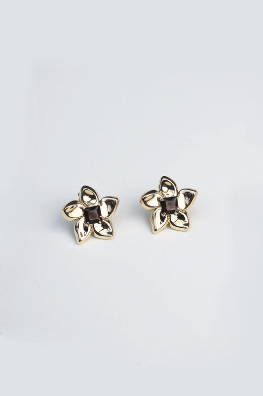 FLOWER POWER STUDS (Smokey Quartz)